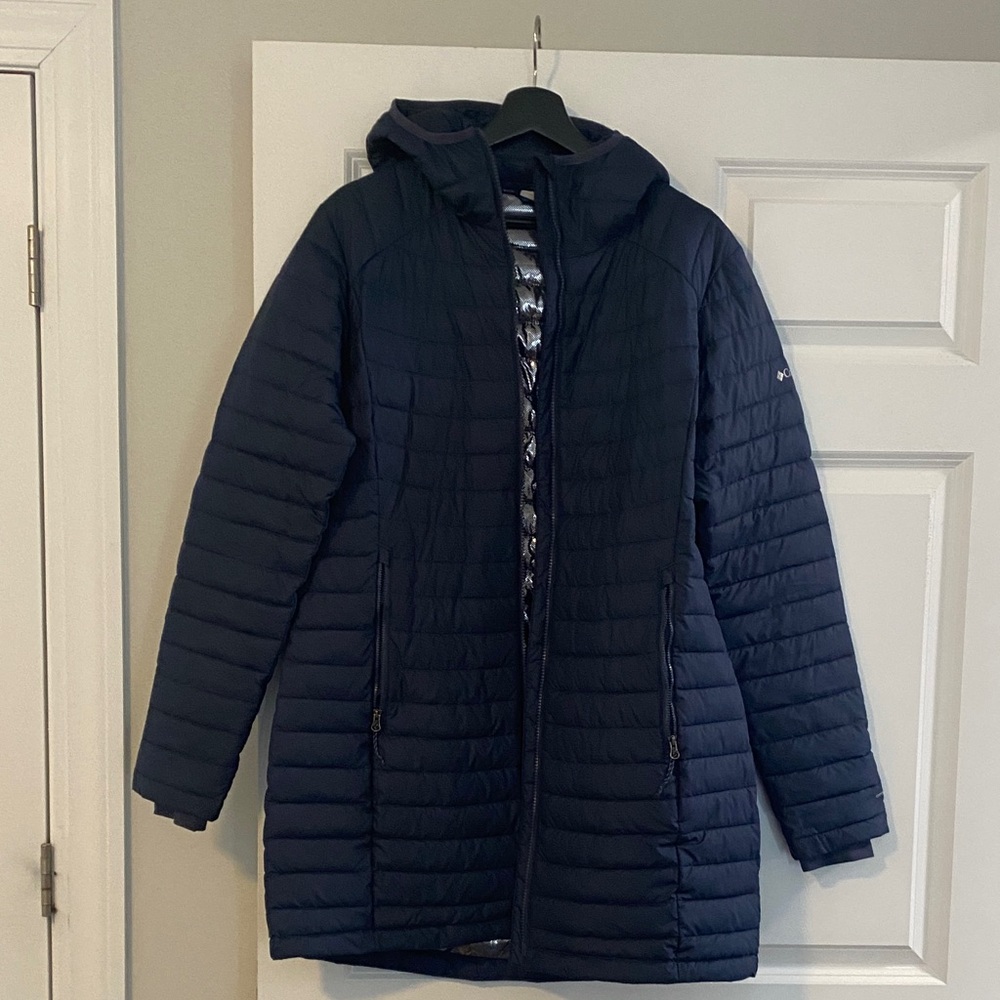 Columbia Women's Dark Blue Hooded Puffer Coat Fitted L